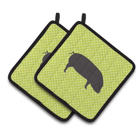 Carolines Treasures Devon Large Black Pig Green Pair of Pot Holders BB7757PTHD